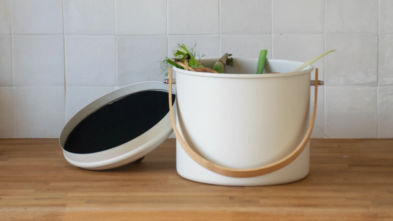 Close up on a plate of mashed potatoes, topped with baked pork chops with cream of mushroom soup, and a side of green beans.